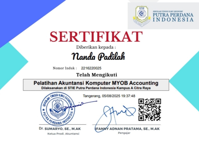 MYOB Certificate